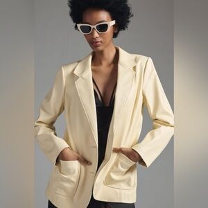 By Anthropologie Faux Leather Blazer in ivory size 3X